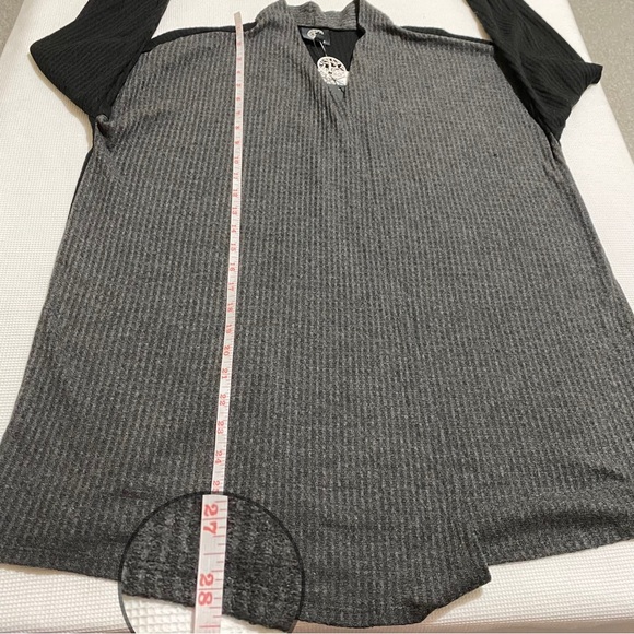Bobeau Colorblock Open Front Waffle Knit Cardigan Charcoal/Black Size M - Picture 11 of 12